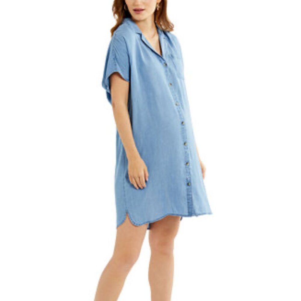 A Pea in the Pod Light Blue Button-Front Maternity Shirt Dress